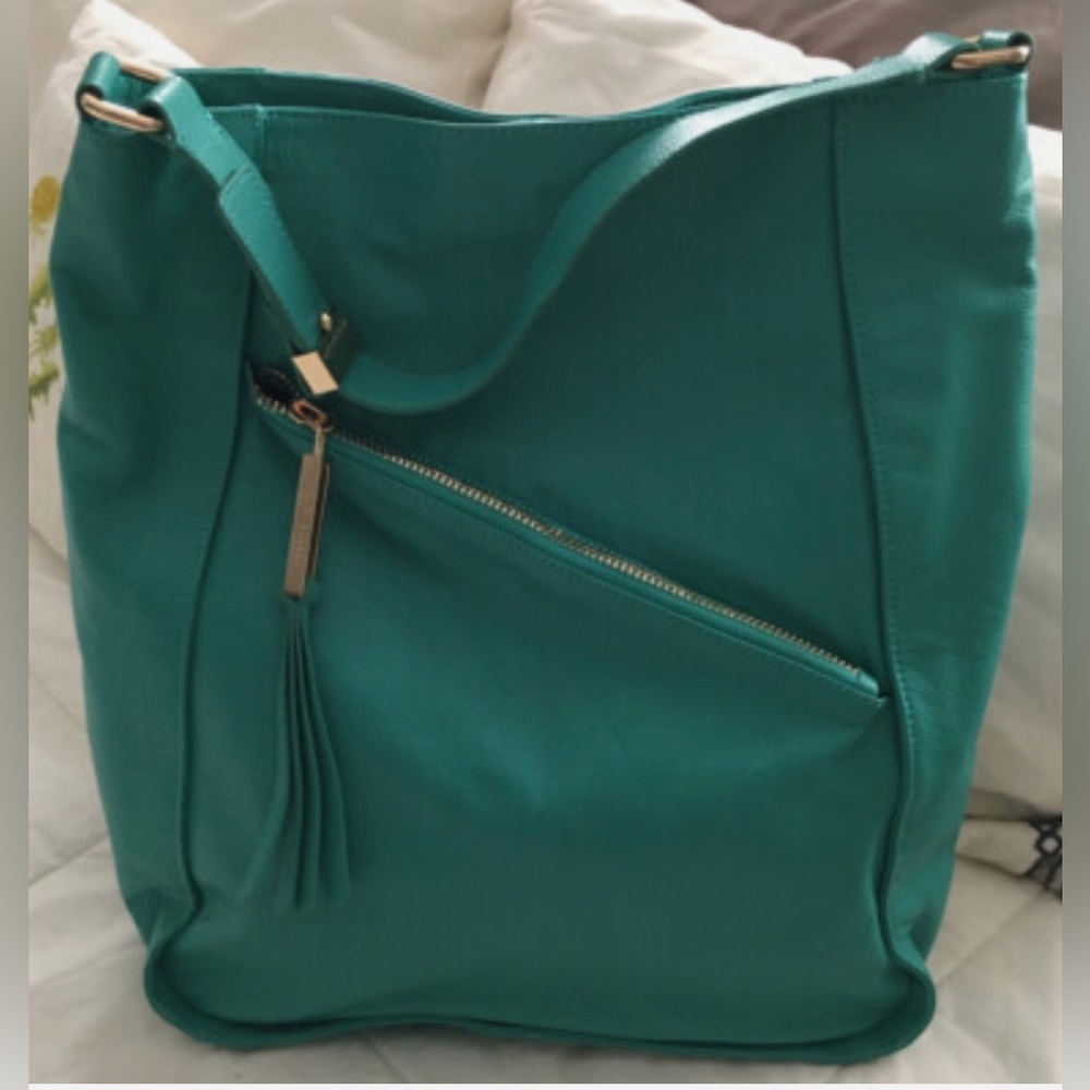 KELSI DAGGER Teal Green Leather Large Tote Bag